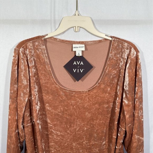 NWT Ava & Viv [ Plus Size 1X ] Long Sleeve Velvet Bodysuit‎ in Pink Peach - Picture 3 of 12